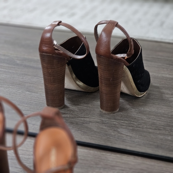 Rebecca Minkoff Ragini Black Gold Open-Toe Heels, Size 9 - Picture 4 of 11